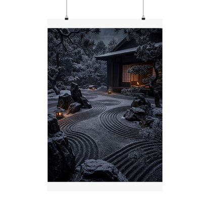 Dark Japandi Rock Garden in Candlelight | Shadow Zen Wall Art Print Art Print