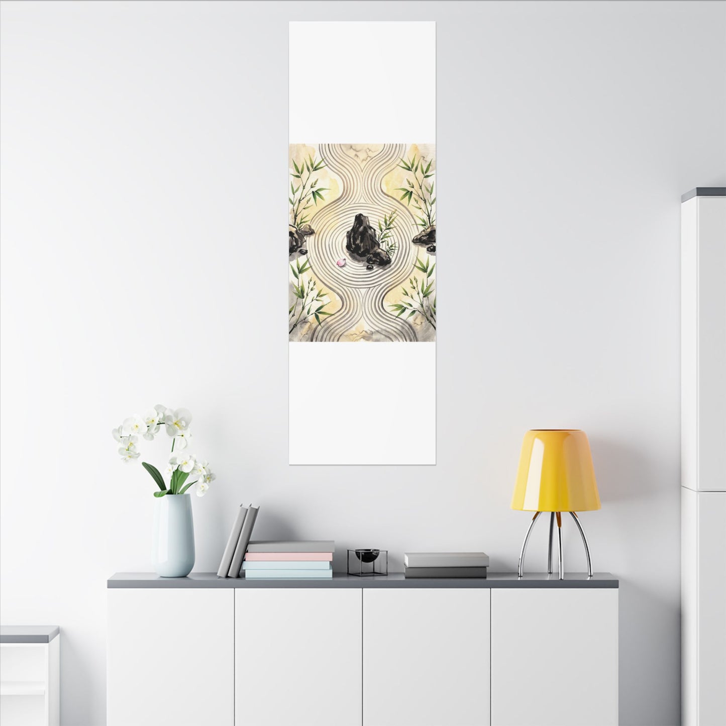 Zen Rock Garden in Golden Hour | Sumi E Canvas Art