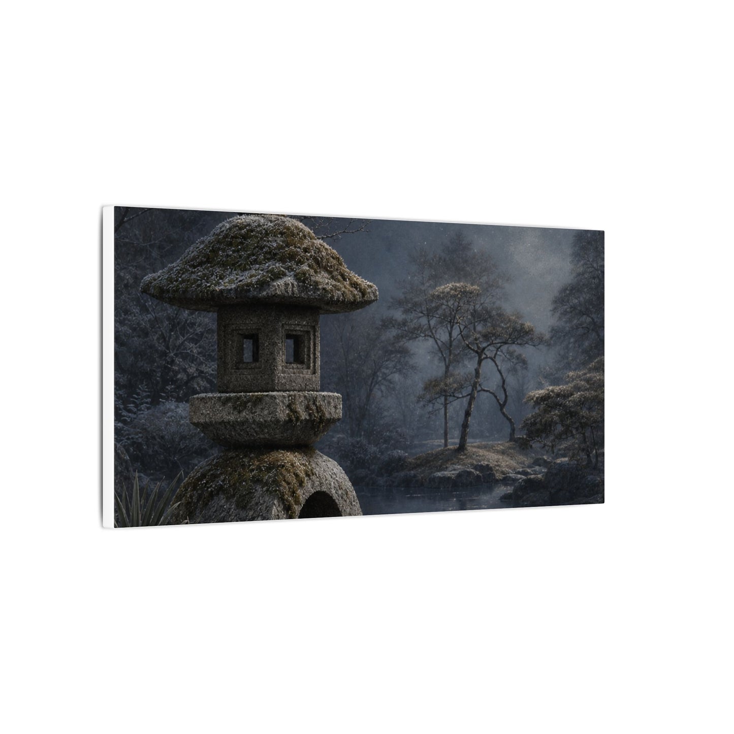Stone Lantern Canvas Art | Winter Japandi Japanese Pattern Art