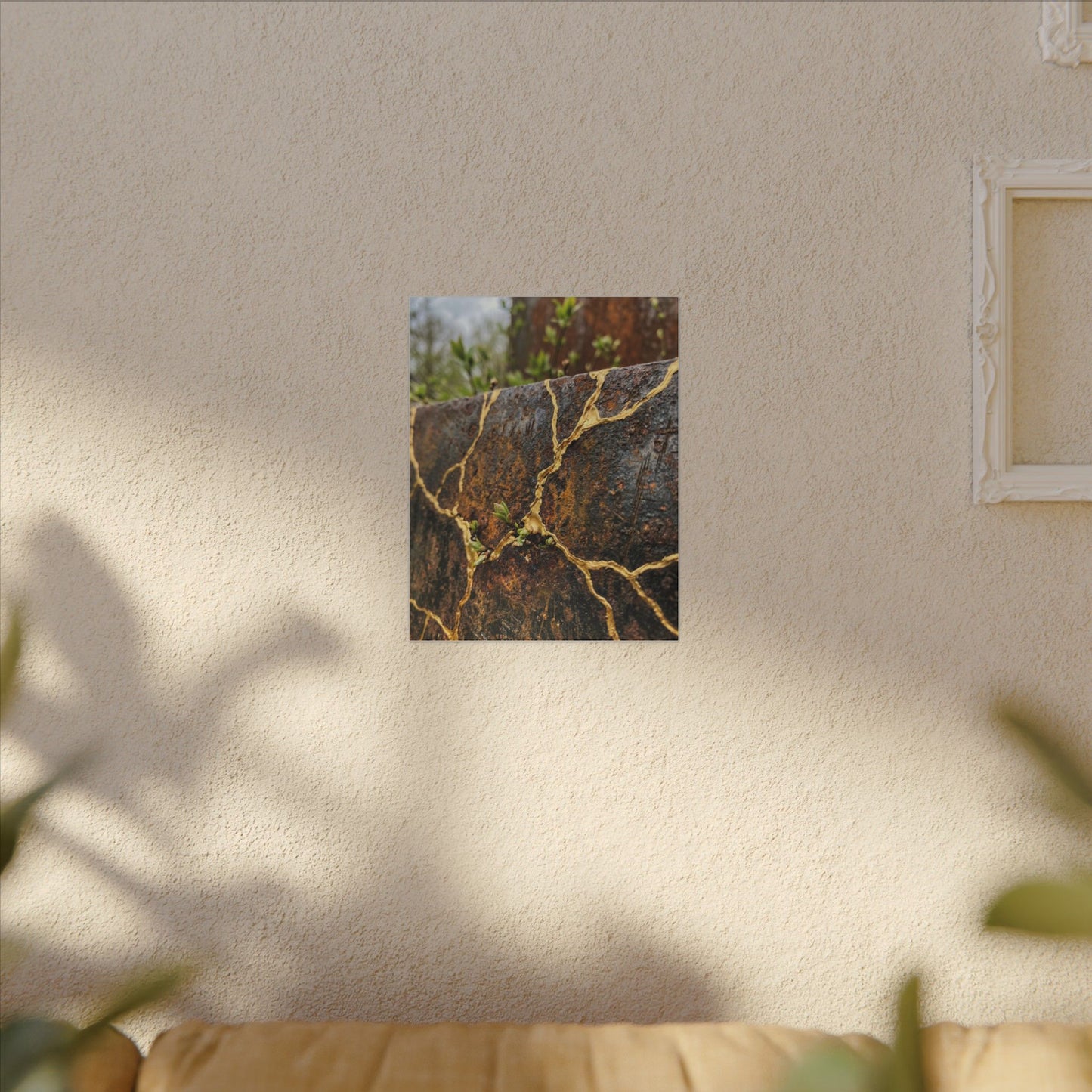 Mono No Aware Rust Patina Canvas Art - Kintsugi Gold Repair