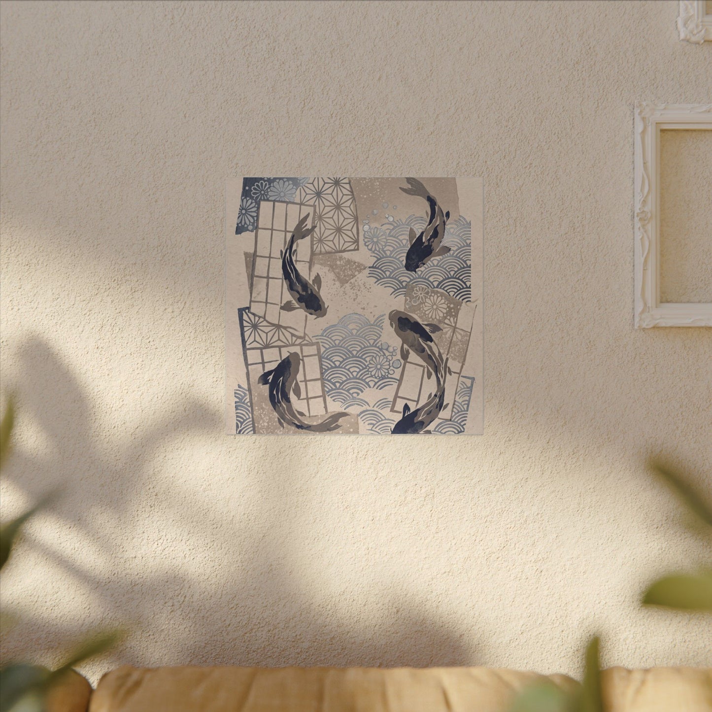 Earthy Koi Pond Canvas Art - Japanese Pattern Japandi
