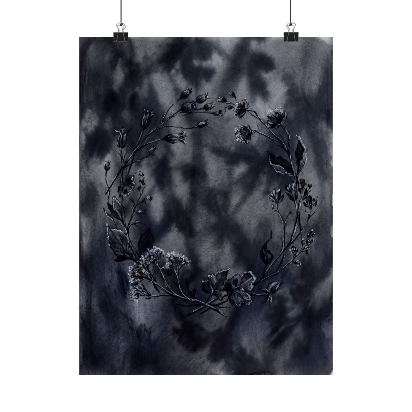 Dried Flowers Shadow Zen Wall Art Print | Bold Dark Japandi Art Art Print