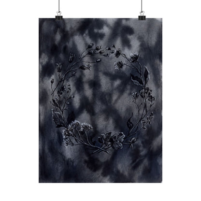 Dried Flowers Shadow Zen Wall Art Print | Bold Dark Japandi Art Art Print