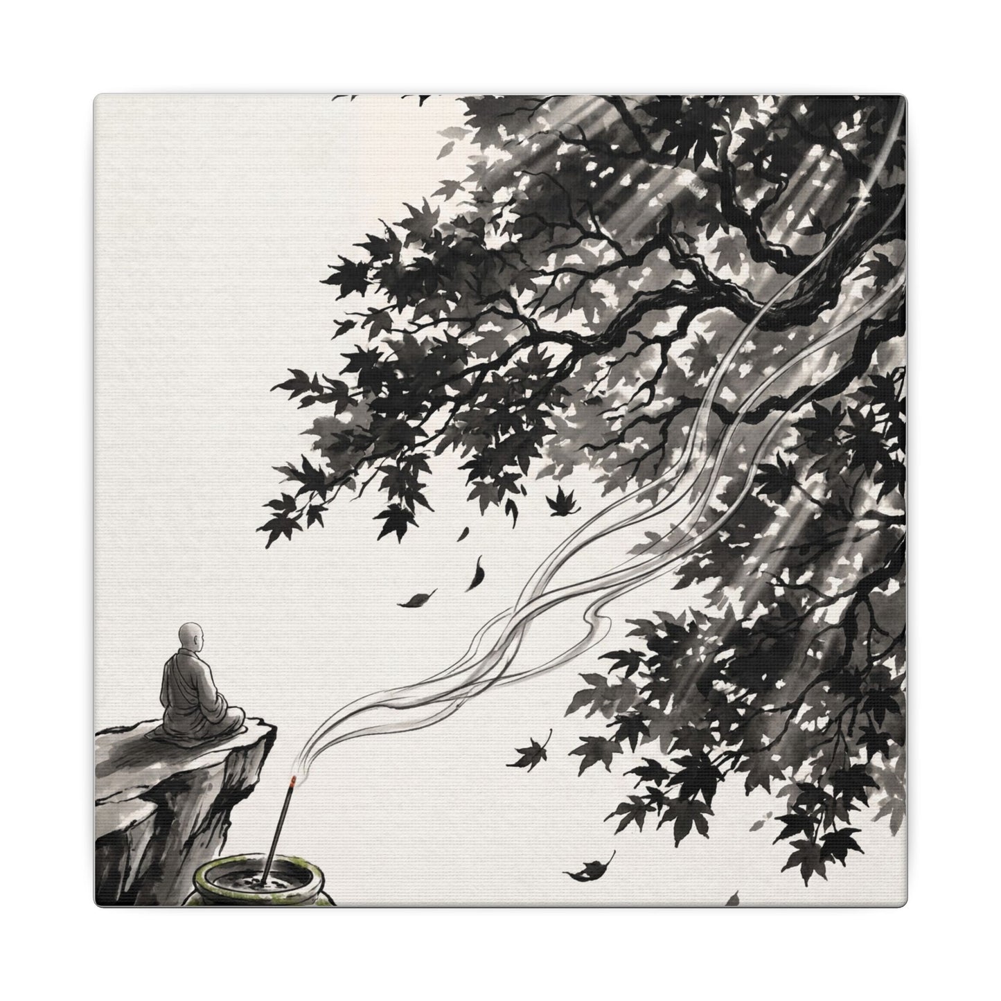 Serene Incense Smoke Canvas Art - Ukiyo E Inspired Zen