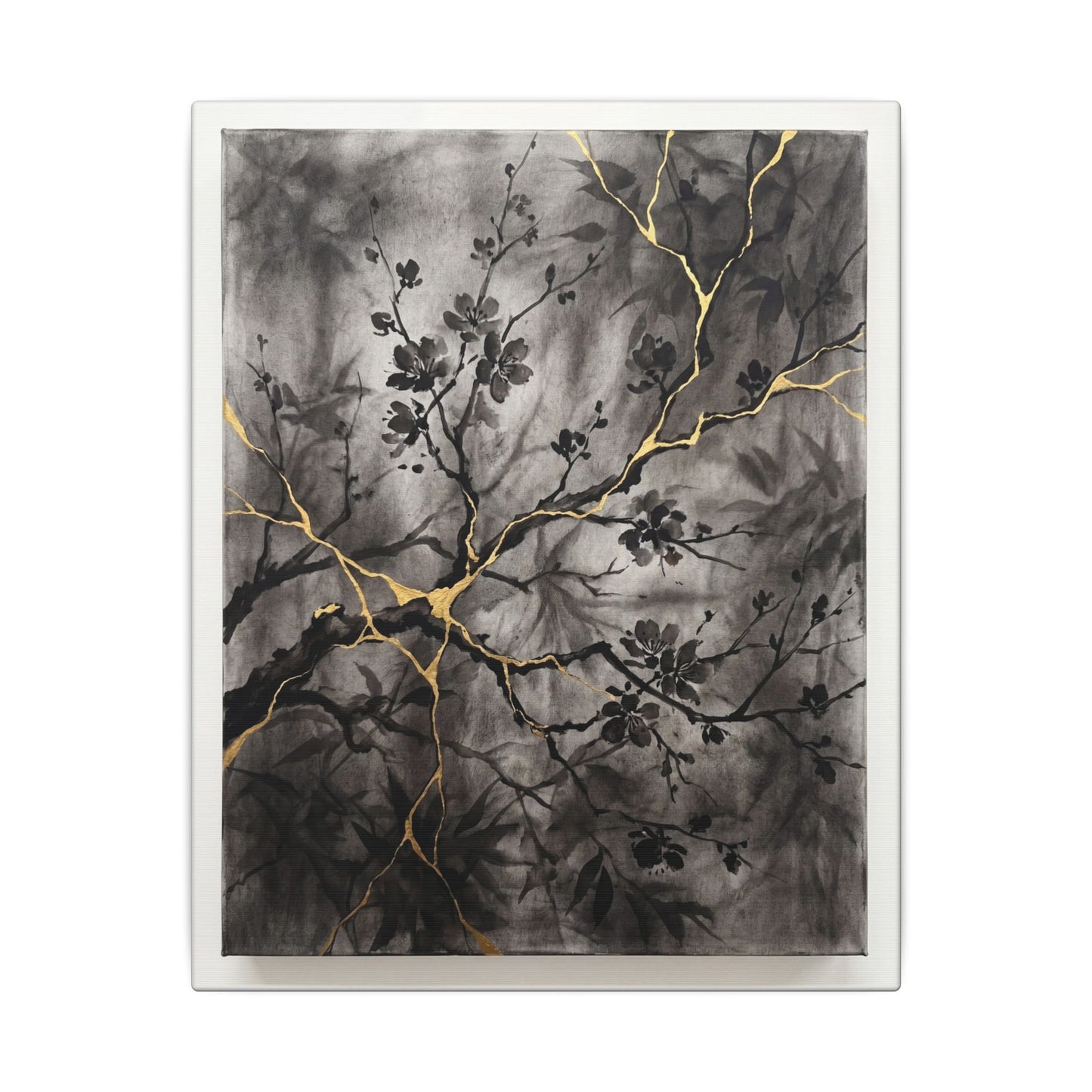Kanso Cherry Blossom Canvas Art - Kintsugi Crackle Gold