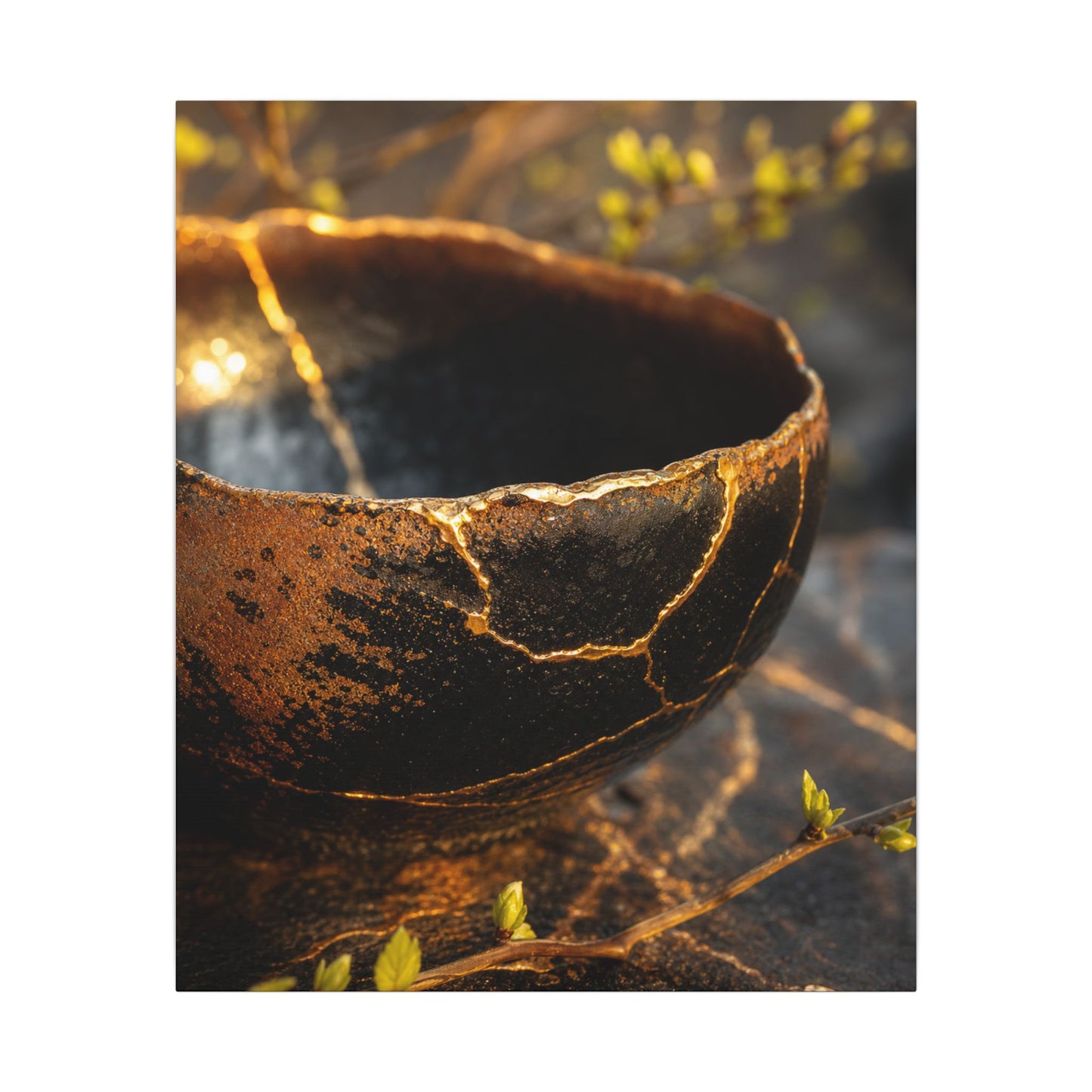 Kintsugi Ceramic Bowl in Golden Hour | Gold Vein Canvas Art