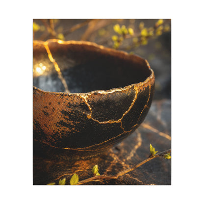 Kintsugi Ceramic Bowl in Golden Hour | Gold Vein Canvas Art