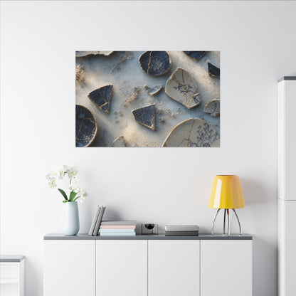 Broken Pottery Canvas Art | Winter Kintsugi Gold Vein Art