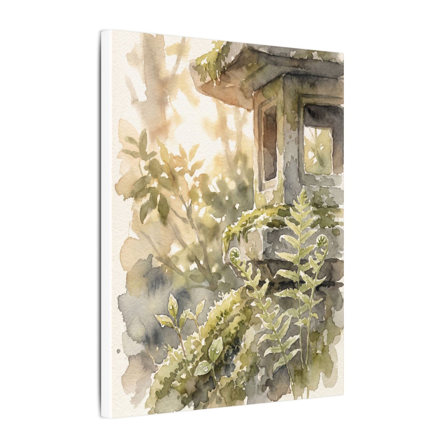 Earthy Stone Lantern Canvas Art - Watercolor Japandi