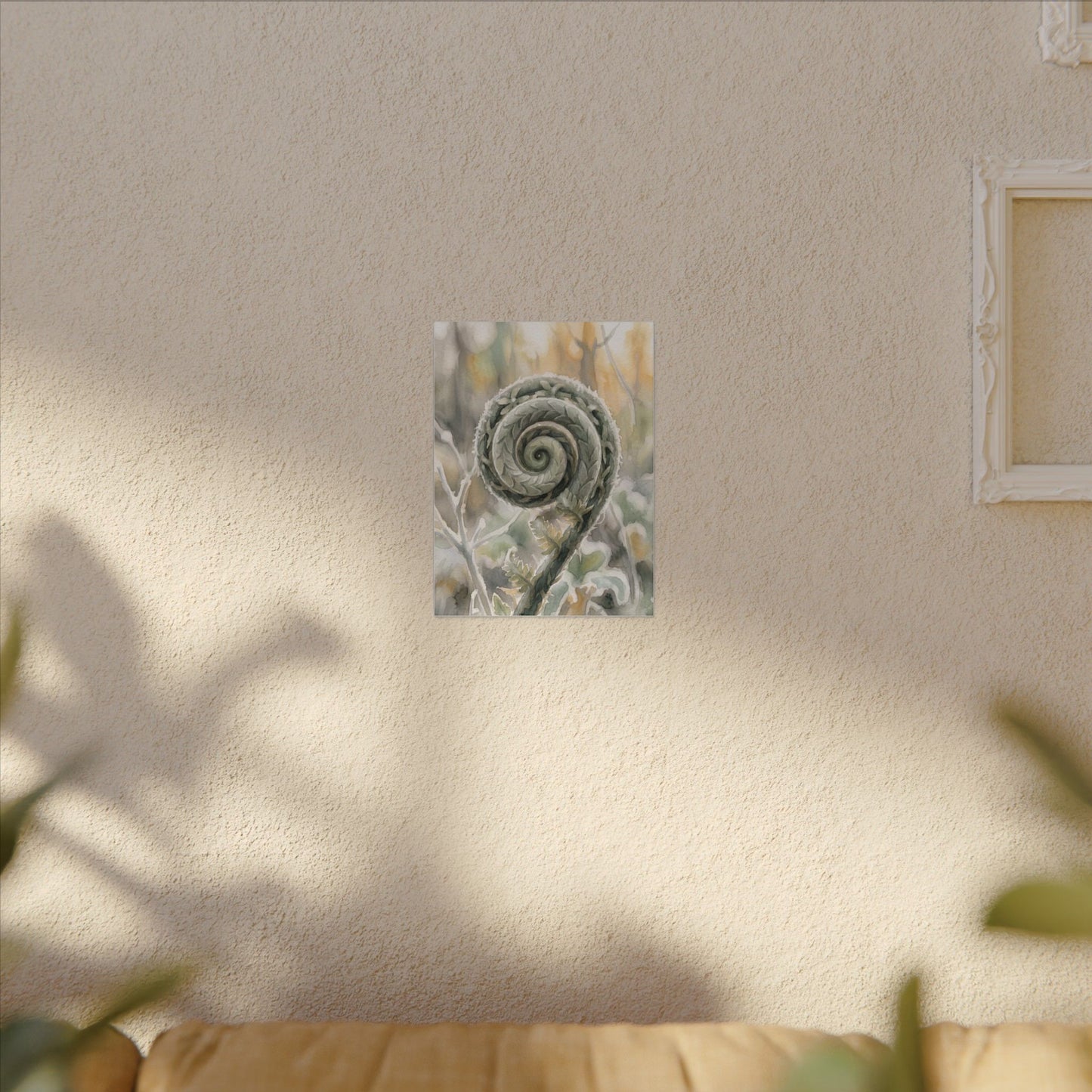 Winter Fern Unfurling Watercolor Canvas Art | Cozy Decor