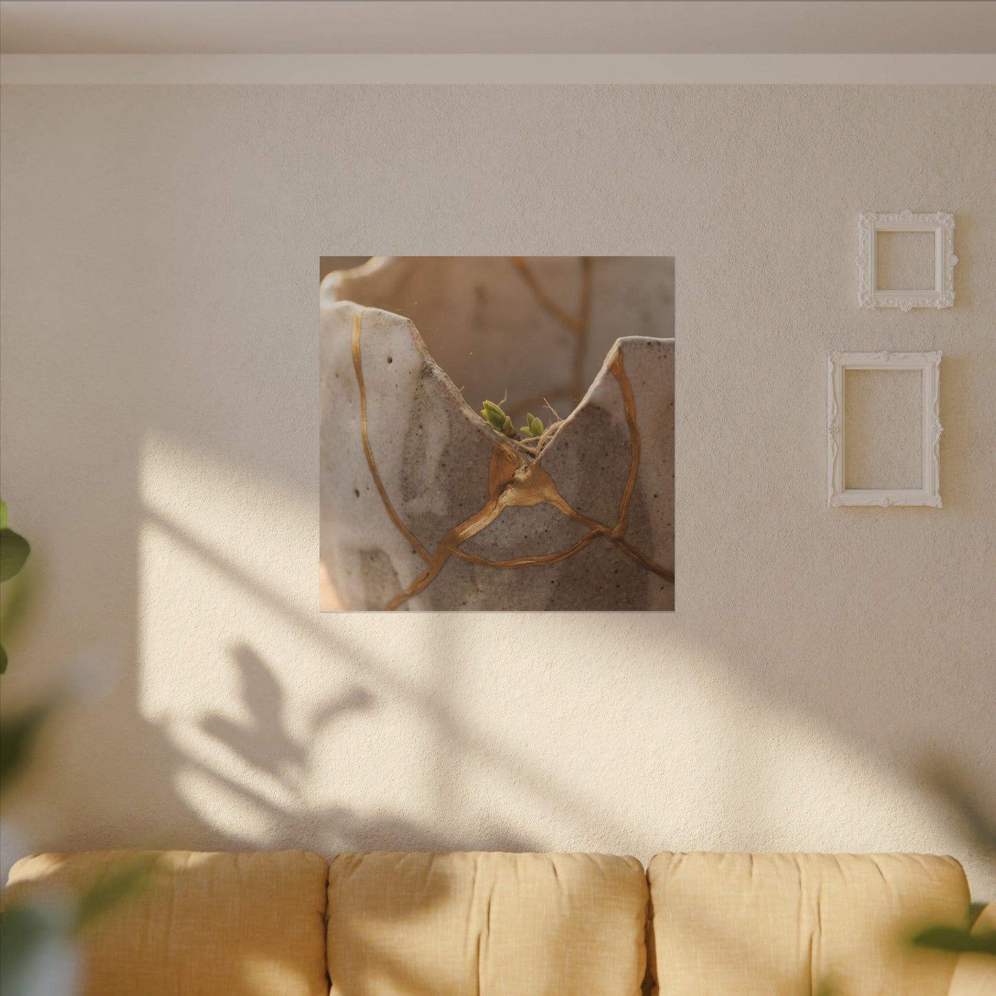 Golden Hour Broken Pottery Canvas Art - Japandi Kanso