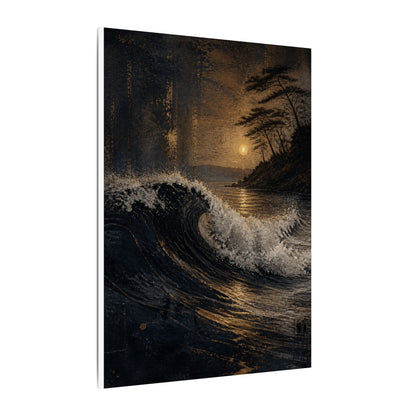 Ocean Wave Dark Texture Canvas Art | Bold Dark Japandi Art