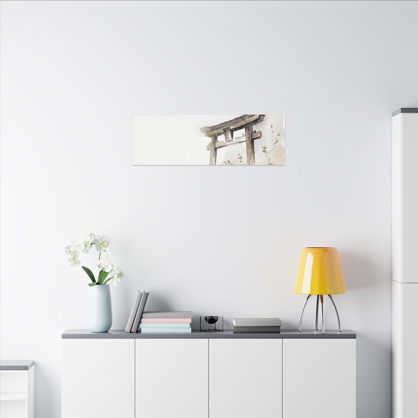 Fukinsei Torii Gate Canvas Art - Japandi Watercolor