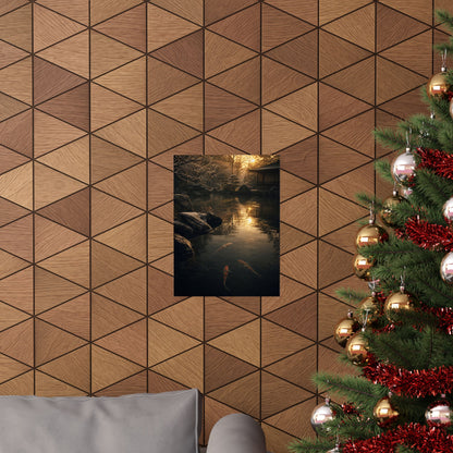 Dark Japandi Koi Pond in Golden Hour | Shadow Zen Wall Art Print