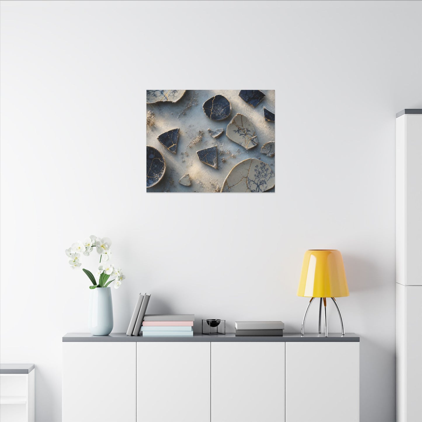Broken Pottery Canvas Art | Winter Kintsugi Gold Vein Art