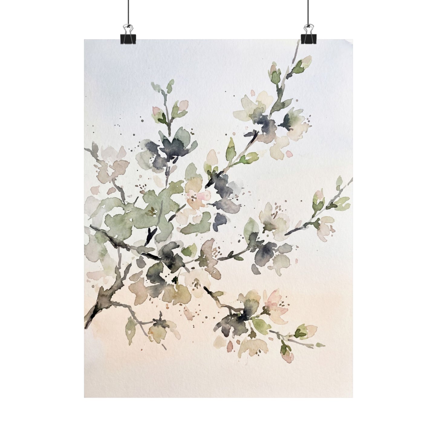 Spring Cherry Blossom Watercolor Wall Art Print | Warm Decor