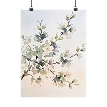 Spring Cherry Blossom Watercolor Wall Art Print | Warm Decor