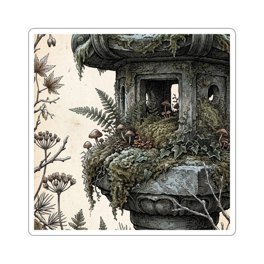 Stone Lantern Sticker | Winter Cottagecore Vintage Botanical Art