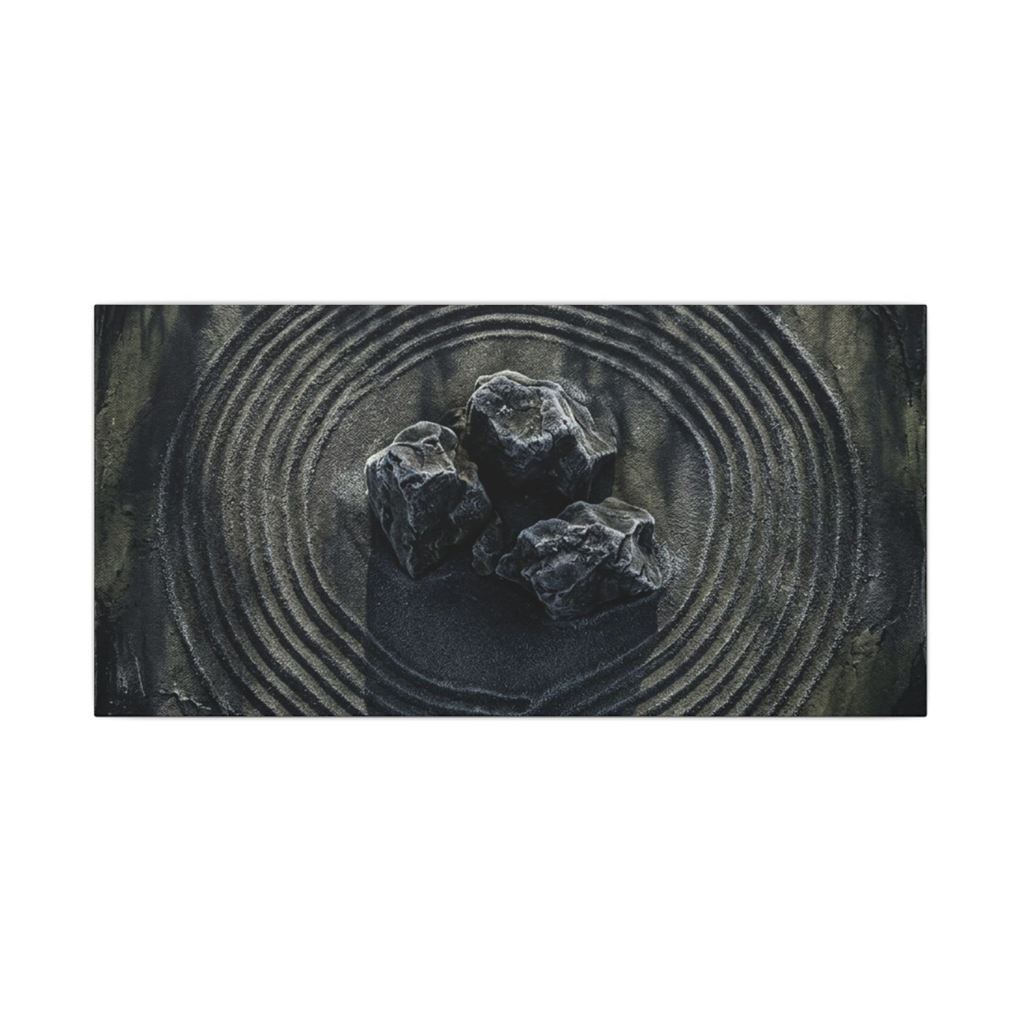 Moody Rock Garden Canvas Art - Dark Texture Dark Japandi