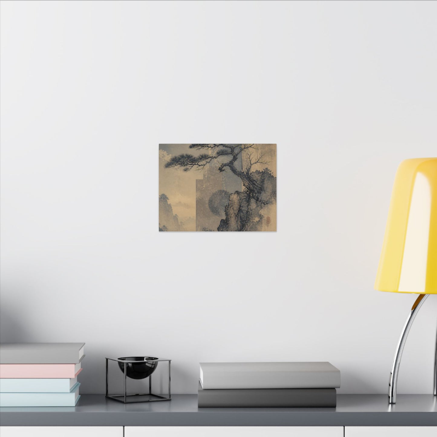 Japandi Pine Tree in Moonlight | Japanese Pattern Canvas Art
