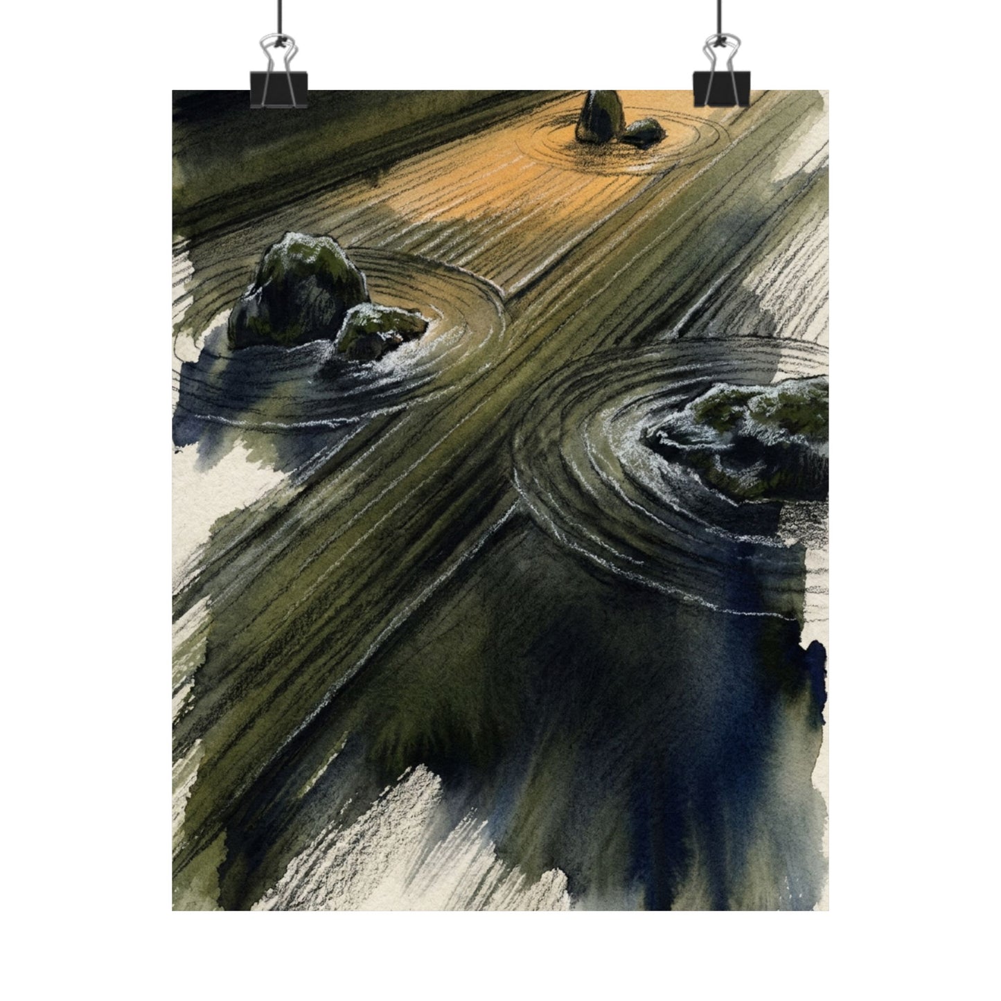 Golden Hour Rock Garden Wall Art Print - Dark Japandi Ma
