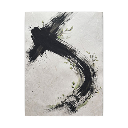 Ink Brushstroke Spring Canvas Art | Dark Japandi Sophisticated Design
