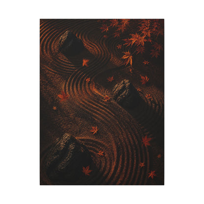 Dark Japandi Rock Garden in Golden Hour | Charcoal Ink Canvas Art
