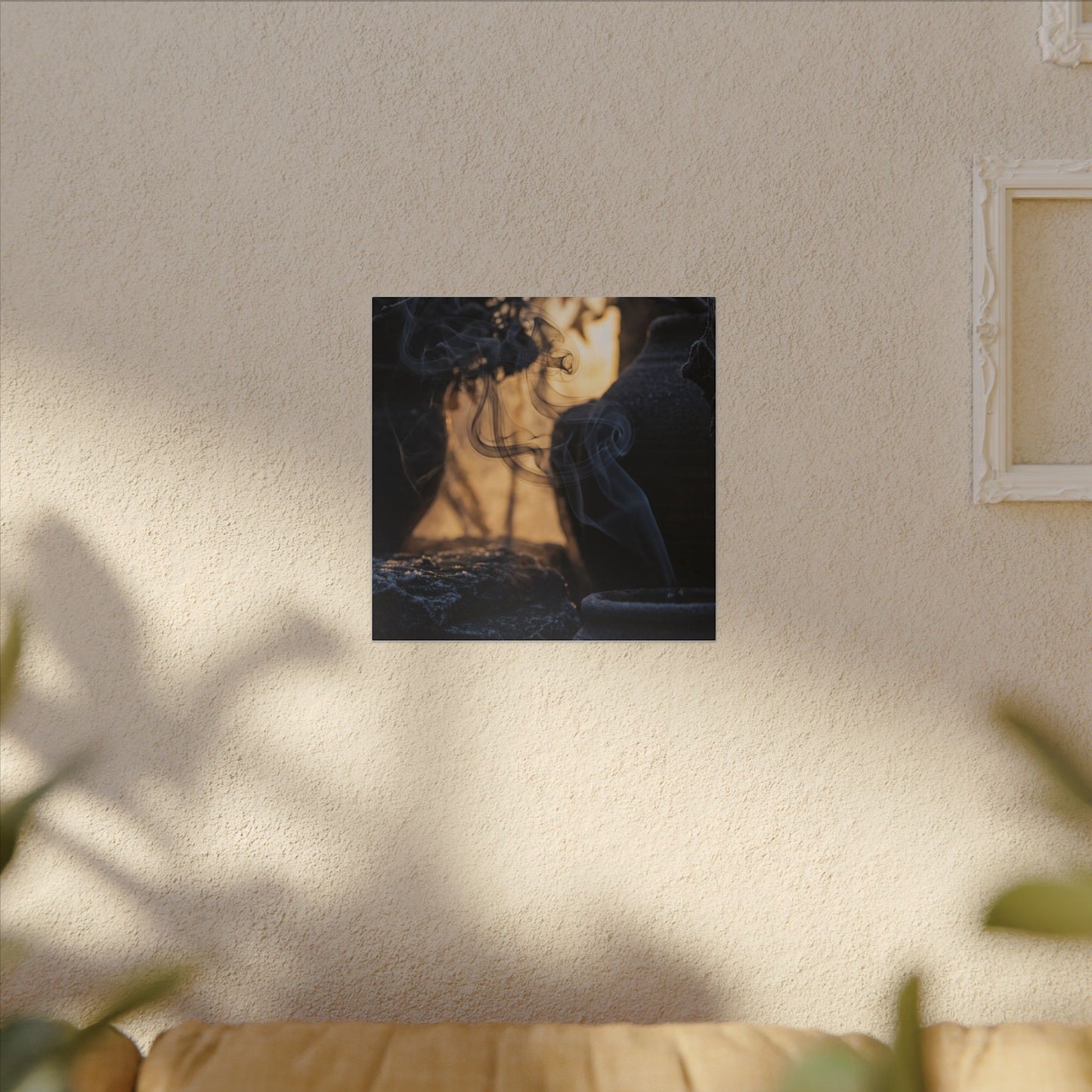 Incense Smoke Canvas Art | Winter Dark Japandi Shadow Zen Art