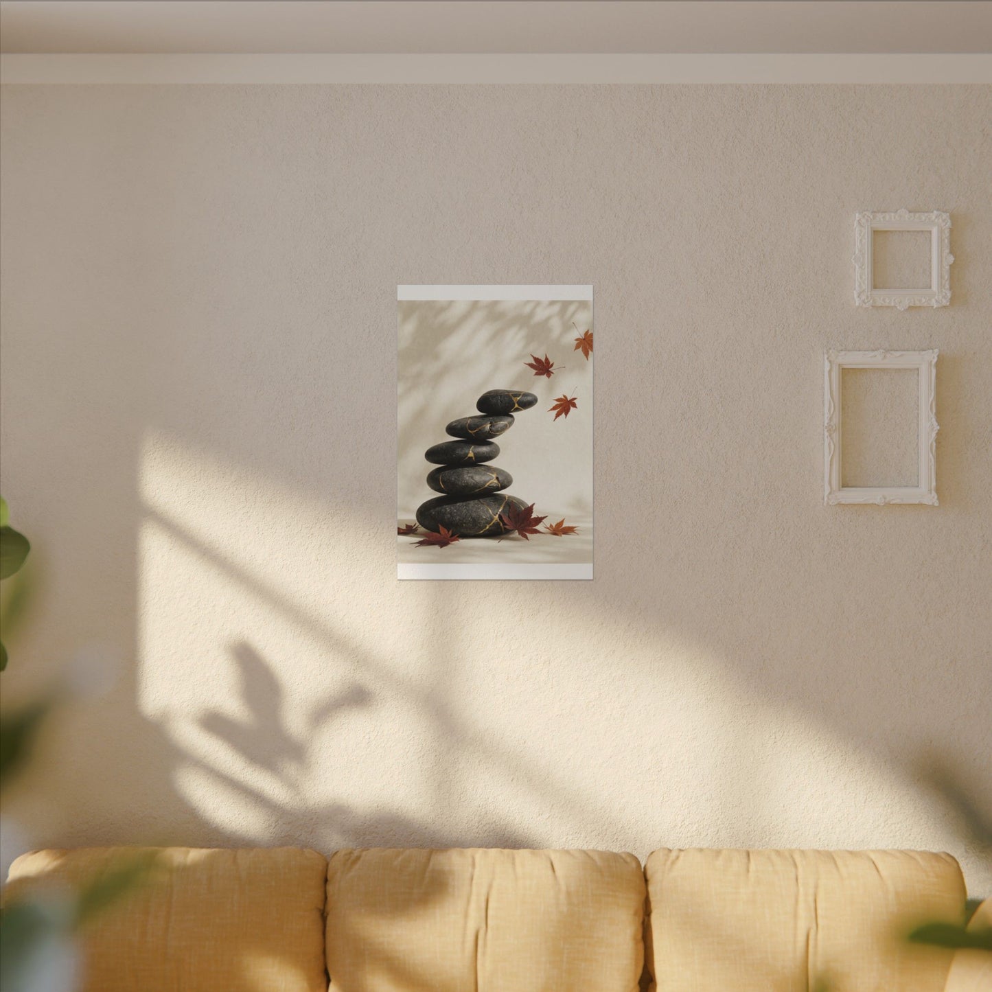 Kintsugi River Stones in Dappled | Crackle Gold Canvas Art