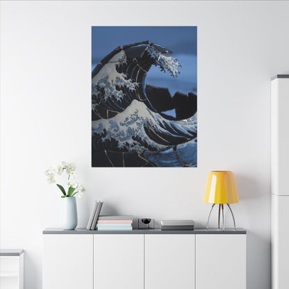 Ocean Wave Canvas Art | Winter Kintsugi Gold Repair Art