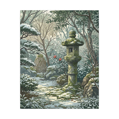 Stone Lantern Winter Canvas Art | Japandi Warm Design