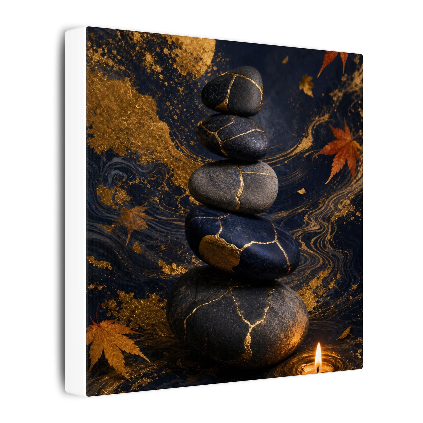 River Stones Autumn Canvas Art | Kintsugi Artful Design