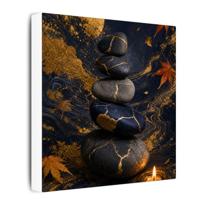 River Stones Autumn Canvas Art | Kintsugi Artful Design