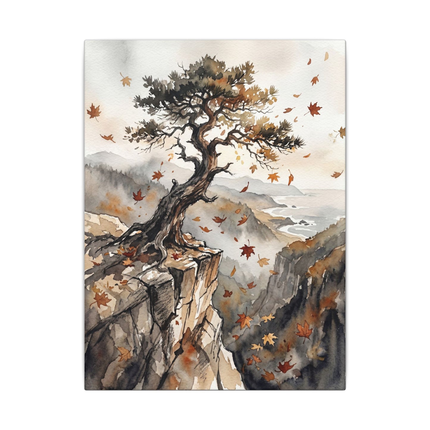Autumn Pine Tree Watercolor Canvas Art | Warm Decor