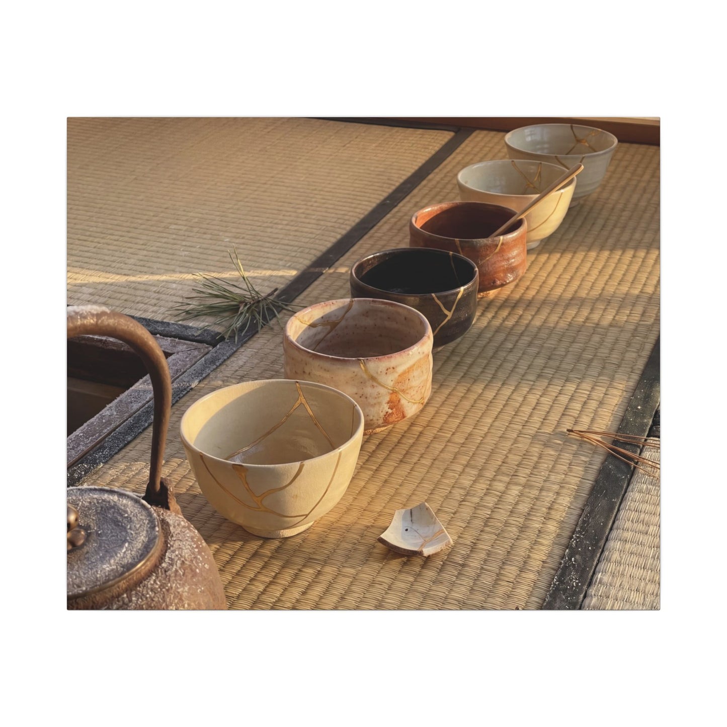 Kintsugi Tea Ceremony in Golden Hour | Gold Repair Canvas Art