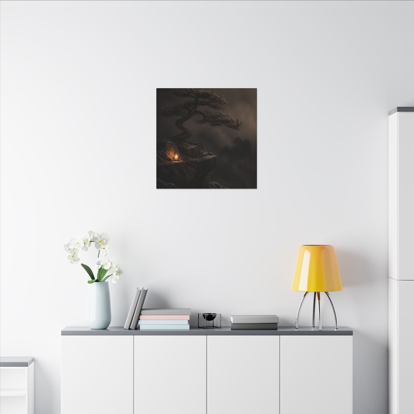 Pine Tree Shadow Zen Canvas Art | Luxurious Dark Japandi Art