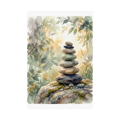 River Stones Wall Art Print | Summer Japandi Watercolor Art