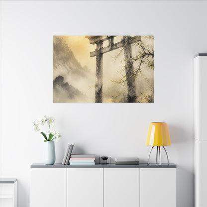 Spring Torii Gate Sumi E Canvas Art | Tranquil Decor