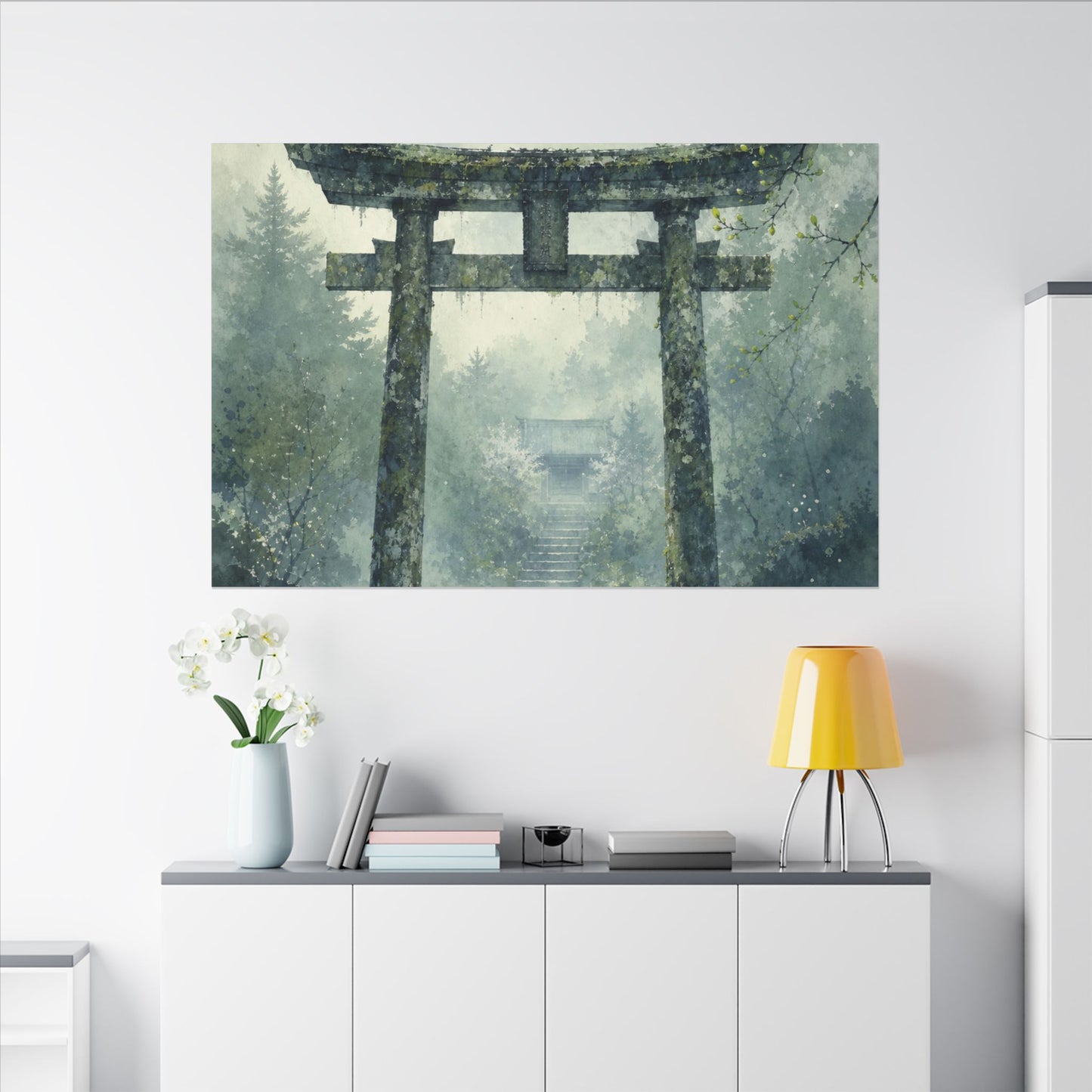 Earthy Torii Gate Canvas Art - Watercolor Japandi