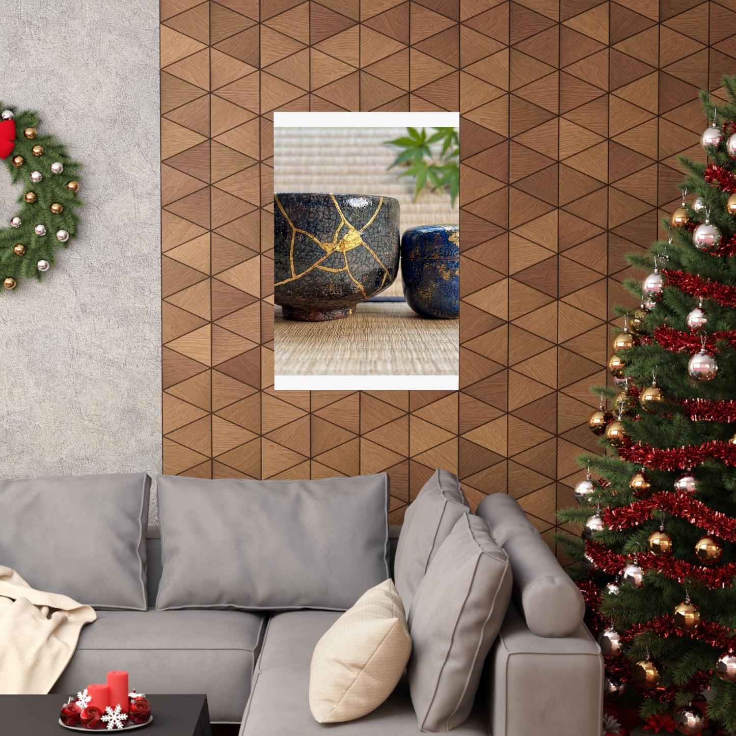 Kintsugi Tea Ceremony in Dawn | Crackle Gold Wall Art Print