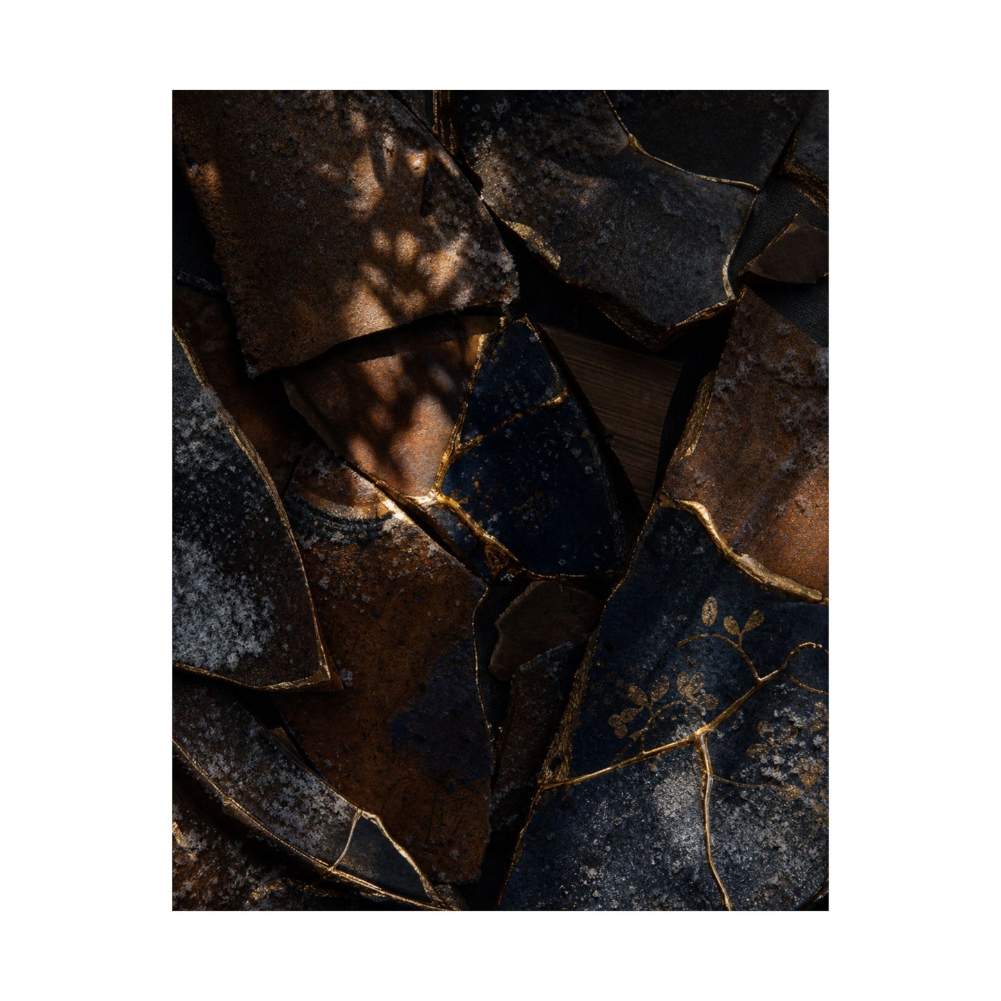 Fukinsei Broken Pottery Wall Art Print - Dark Japandi Dark Texture