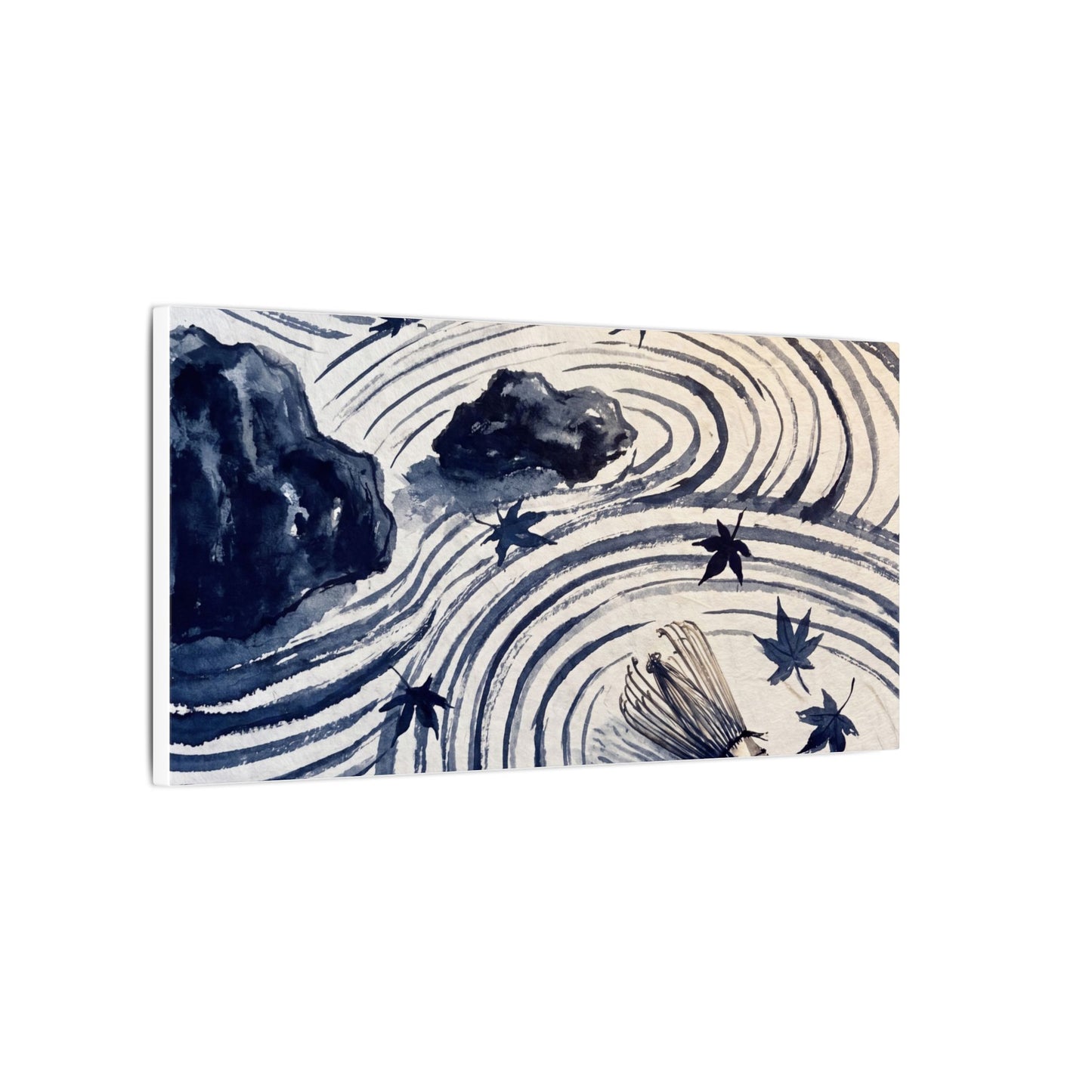 Zen Rock Garden in Golden Hour | Sumi E Canvas Art