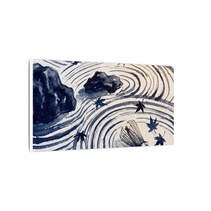 Zen Rock Garden in Golden Hour | Sumi E Canvas Art