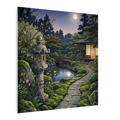Spring Moonlit Garden Gold Vein Canvas Art | Resilient Decor