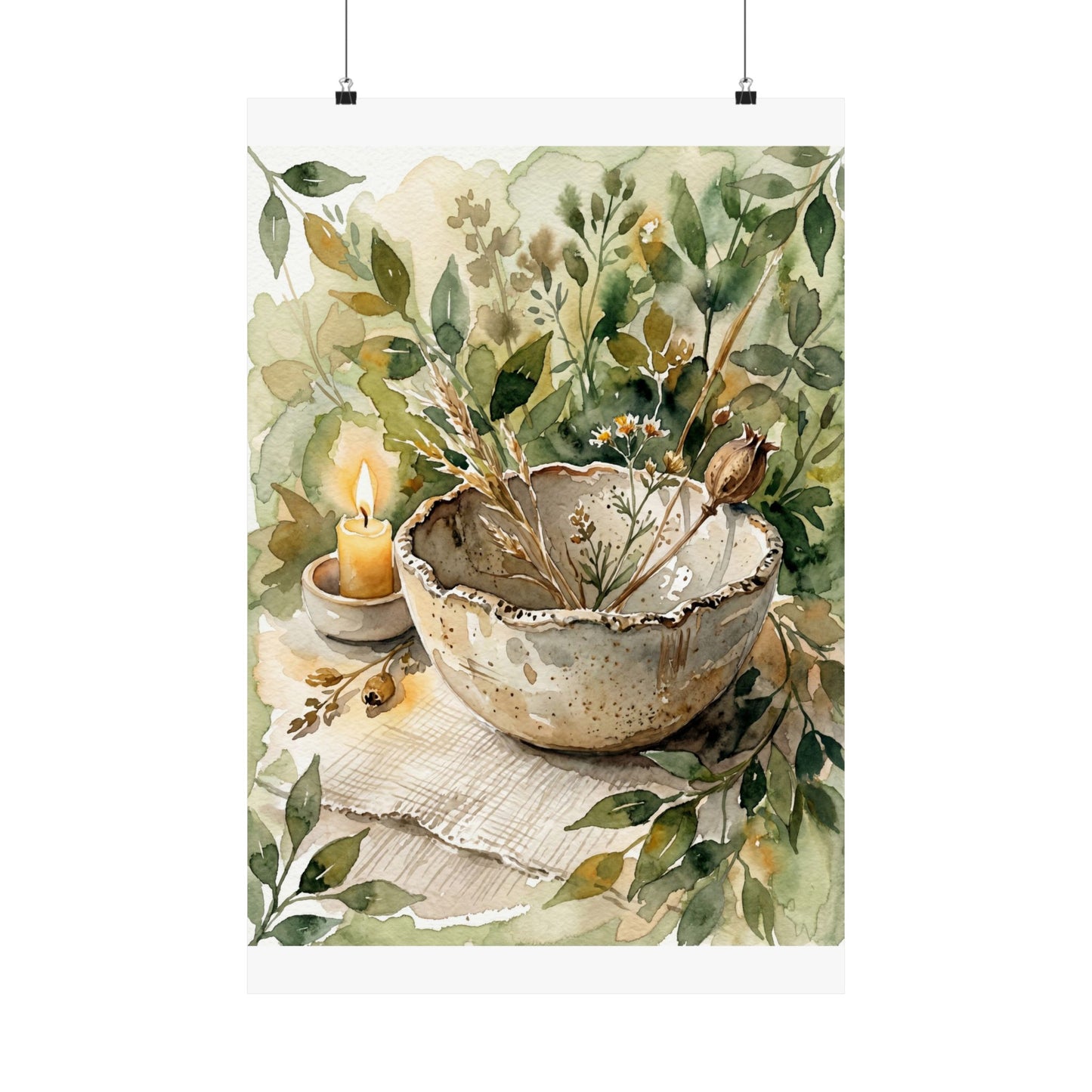 Ceramic Bowl Watercolor Wall Art Print | Neutral Japandi Art