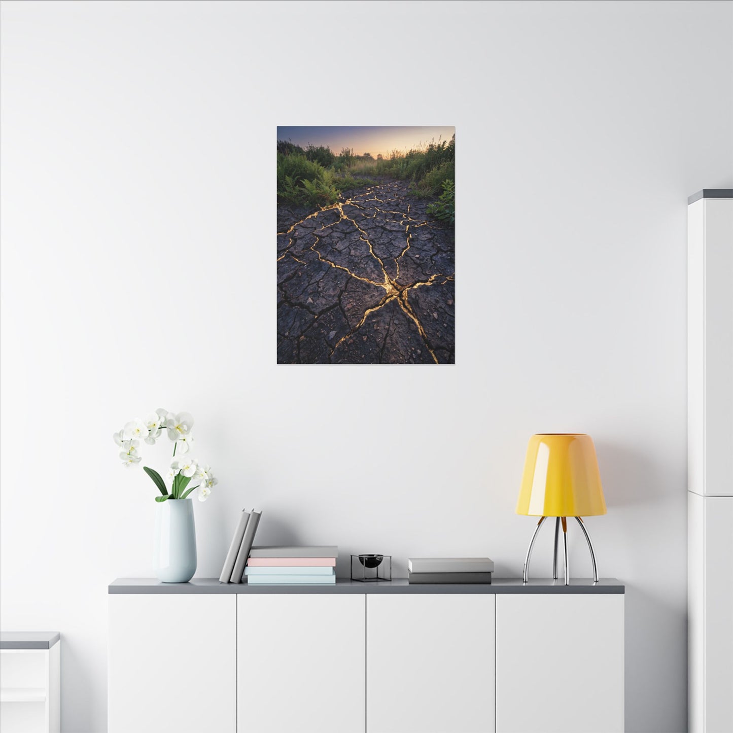 Cracked Earth Canvas Art | Summer Kintsugi Crackle Gold Art