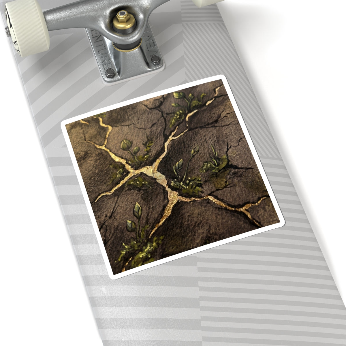 Fukinsei Cracked Earth Sticker - Dark Japandi Charcoal Ink Art Print