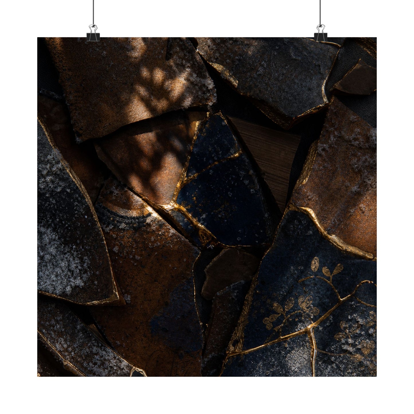 Fukinsei Broken Pottery Wall Art Print - Dark Japandi Dark Texture
