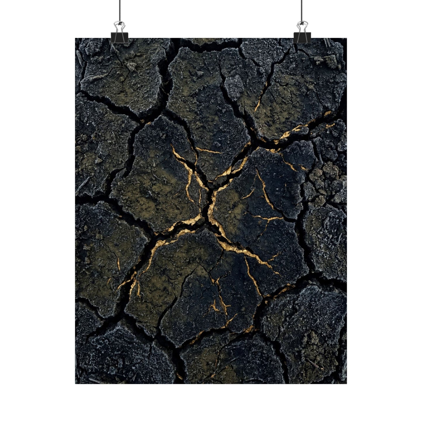 Cracked Earth Winter Wall Art Print | Dark Japandi Moody Design Art Print