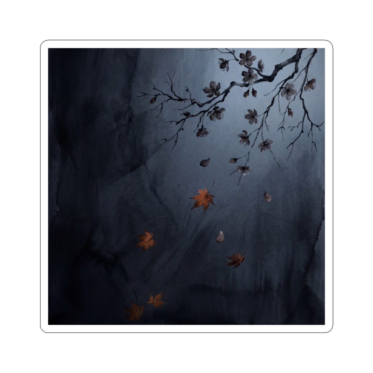 Cherry Blossom Charcoal Ink Sticker | Moody Dark Japandi Art